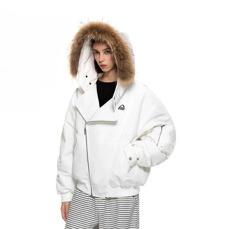 American Style Raccoon Fur Detachable Fur Collar Down Coat 2026 Winter New Fashionable Solid Color Hooded Zipper Down Outerwear