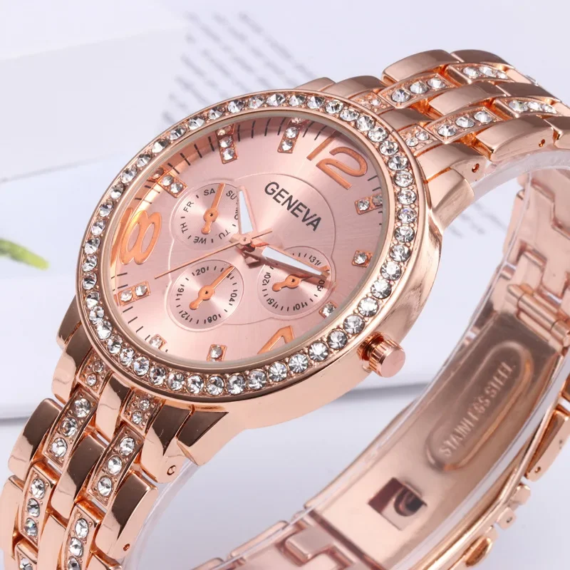 Luxury Women Quartz Wristwatch Rose Gold Diamonds Analog Quartz Watches Fashion No Scale Wristwatch Analog Clock Zegarek Damski