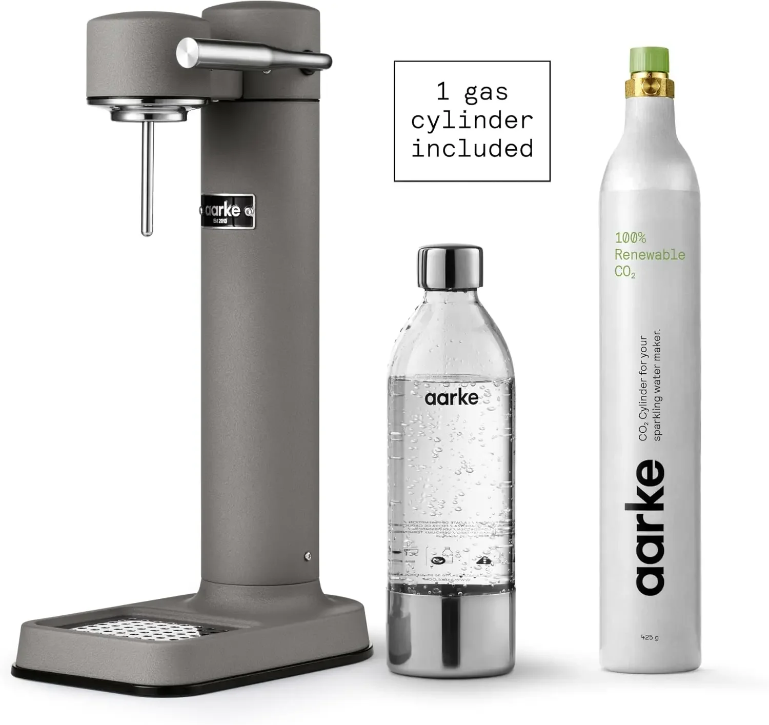 Carbonator 3 - Sparkling Water Maker & CO2 Cylinder, Matte Grey | CO2 Cylinder Included, Stainless Steel, Cordless Soda Maker