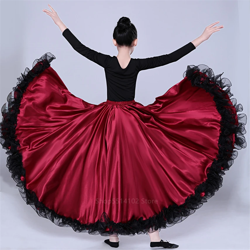 Gonne zingara Costume da ballo Flamenco per bambini 360/540/720 gradi bambini 100-150CM ragazza ragazzo grande vestito altalena sala da ballo abito spagnolo