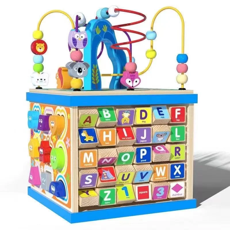 

luckyever New Multi-Maze Multi-function Wooden Math Around Bead Maze Letters Recognition Multicolor Clock