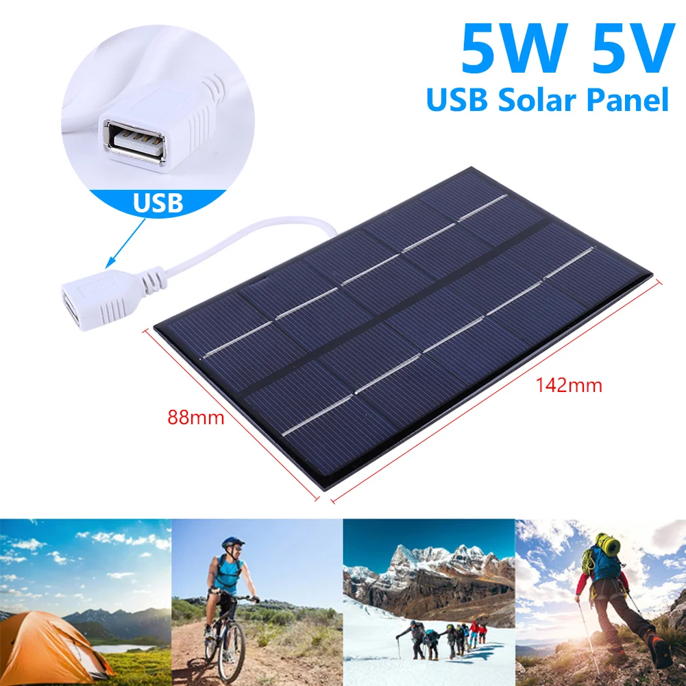 5W 5V Solar Cell Panel Polysilicon USB Solar Charging Panel Solar Plate for 3-5V Battery/Phone Charging for Outdoor Camping