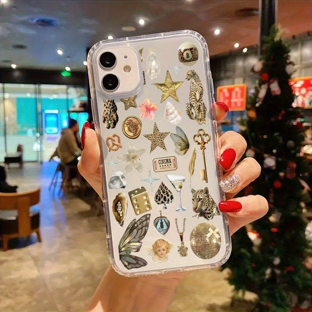 الجمالية واضحة جراب هاتف الذهبي ليوبارد طباعة ملصق مصممة غطاء آيفون 17 16 15 14 13 12 11 برو ماكس زائد XR X XS 7 8 #2