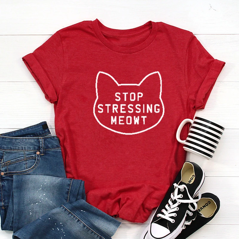 

Stop Stressing Meowt Cat Shirt Cat Lover tops graphic t shirts harajuku goth woman tshirts