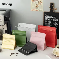 StoBag 50pcs Coffee Beans Packaging Bag with Valve Stand Up Ziplock Octagonal Food Sealed Aluminum Foil Storage Reusable Pouches