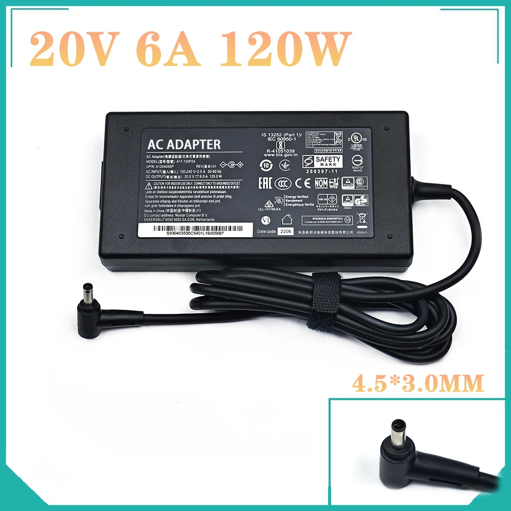 

AC Adapter Charger For Chicony A17-120P2A 20V 6A 120W For DELTA ADP-120VH D For MSI Laptop Power Supply