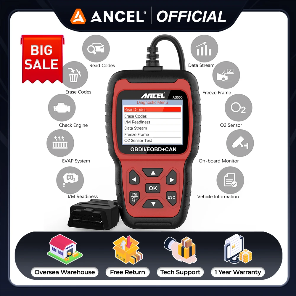

Сканер ANCEL AS500 OBD2, автомобильный диагностический инструмент, система EVAP, проверка считывателя кодов неисправностей двигателя, бесплатное обновление, автомобильный сканер