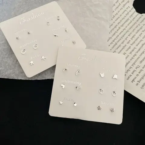 12 Pcs Star Moon Crown Round Geometric Silver Color Stud Earrings for Women Versatile Jewelry Sets Wholesale on Special Offer