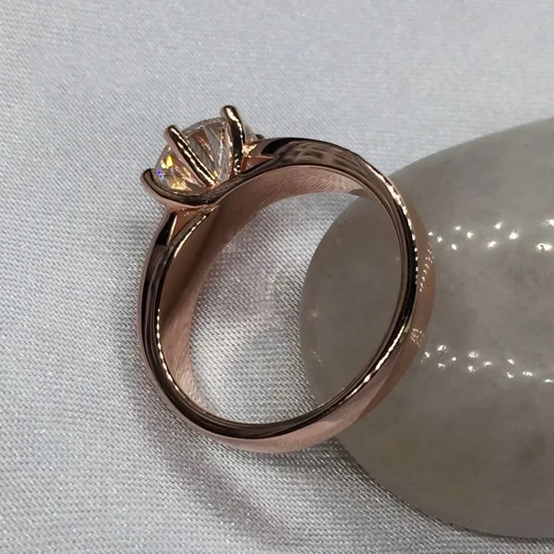 18K Rose Gold Solitaire Lab Diamond Romise Ring 925 Silver Engagement Wedding Band Ring for Women Men Jewelry