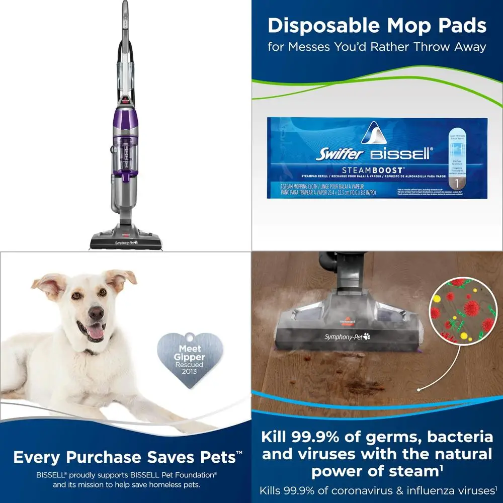 Steam Mop and Vacuum Cleaner for Hardwood and Tile Floors, Microfiber Pads, Purple, 1543A Model