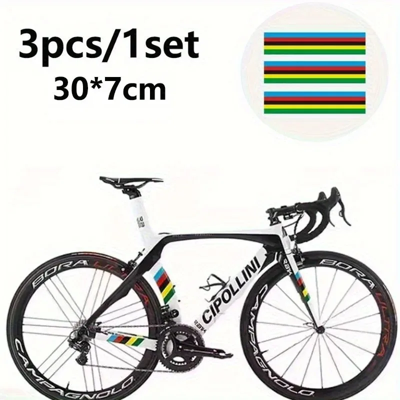 3-Pack Champion Rainbow Reflective Stickers - High Visibility Multi-Colored Stripes, Durable PVC Bike Stickers for Road Bikes,
