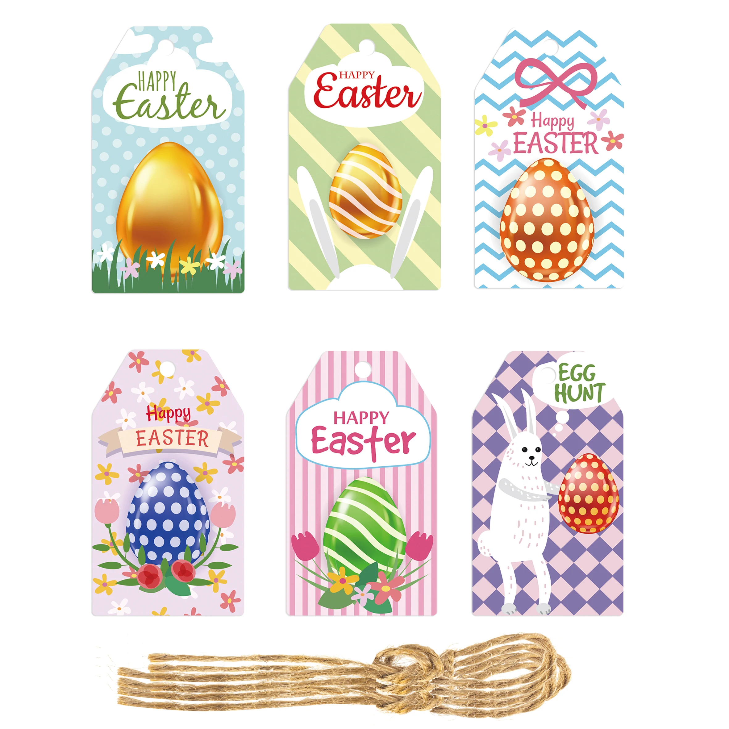 

60pcs Happy Easter Paper Gift Tags Bunny Rabbit Egg Hanging Tags Ornaments Labels Easter Party Decoration for Home Gift Supplies