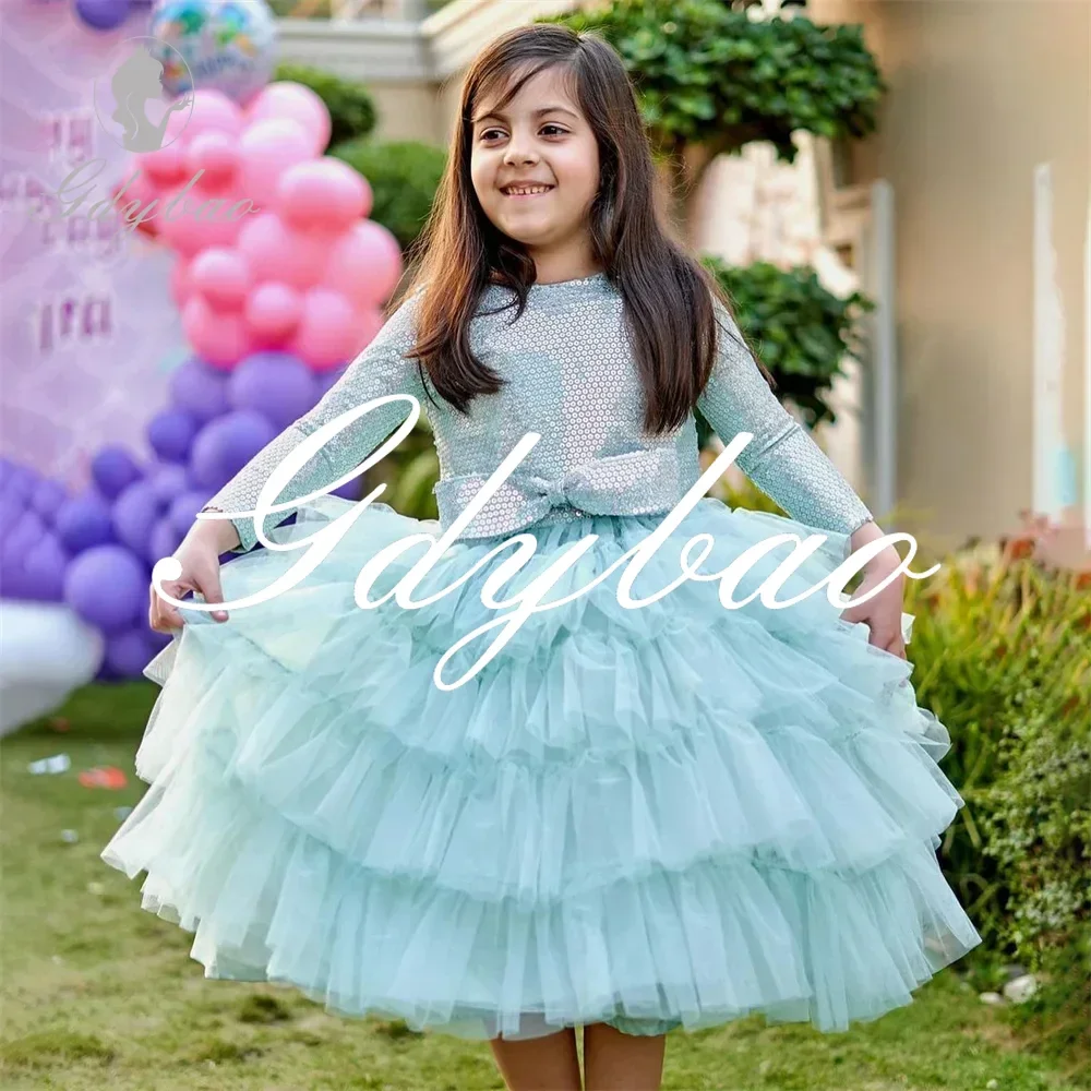 lusso-lucido-o-collo-manica-lunga-fiocco-una-linea-piega-festa-di-nozze-abito-da-ragazza-di-fiori-lunghezza-al-ginocchio-abito-formale-da-prima-comunione-nuovo