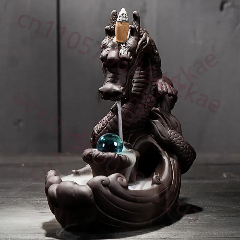 20cm China Purple Sand Incense Burner Home Decor Dragon Backflow Censer Ornament