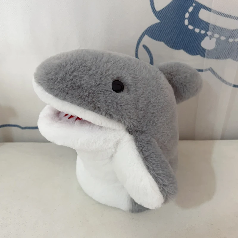 16cm Soft Cute Shark Hand Puppet Plush Toy Artificial Shark Plush Toy Interactive Stuffed Animal Gift for Boys Girls Room Decor