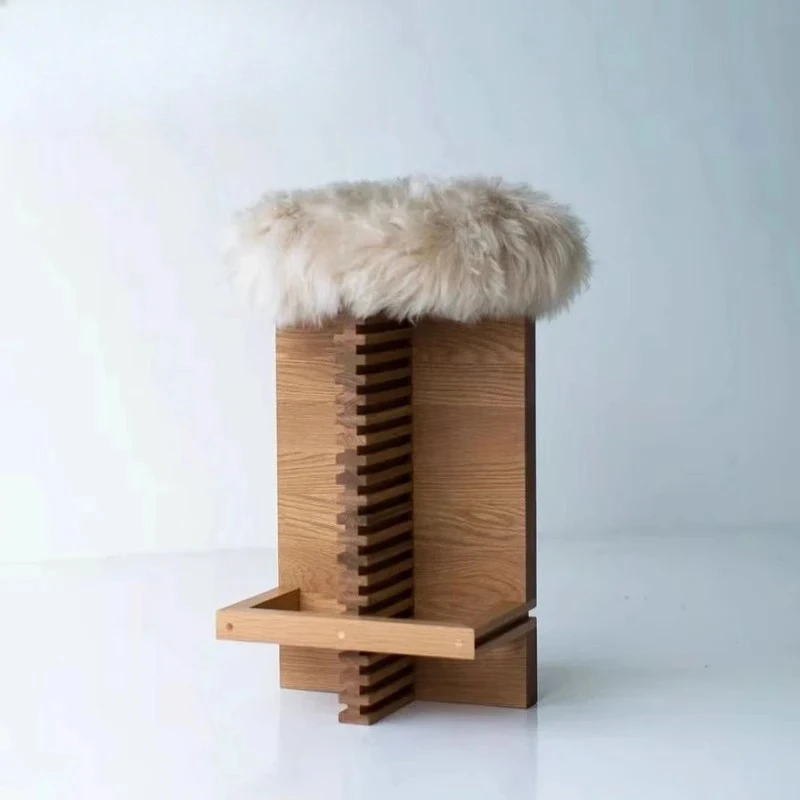 

Designer style living room furniture wooden frame cashmere round footstool dining room footstool