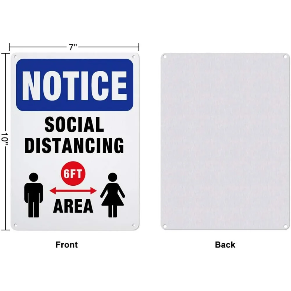 2 Pack Notice Social Distancing 6 feet Warning Signs, 7x10 inches 40 Mil Aluminum Security Warning Signs for Hospital Business