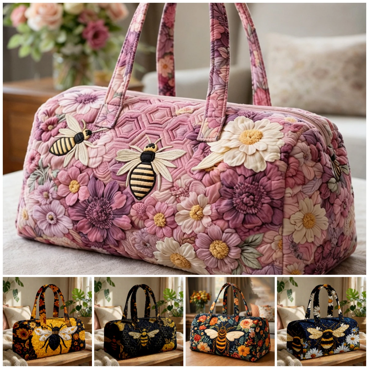 

Винтажная стеганая сумка-даффл с цветочным принтом, ретро-сумка для путешествий с цветочным узором, дорожная сумка-тоут для мужчин и женщин, сумка для выходных на природу