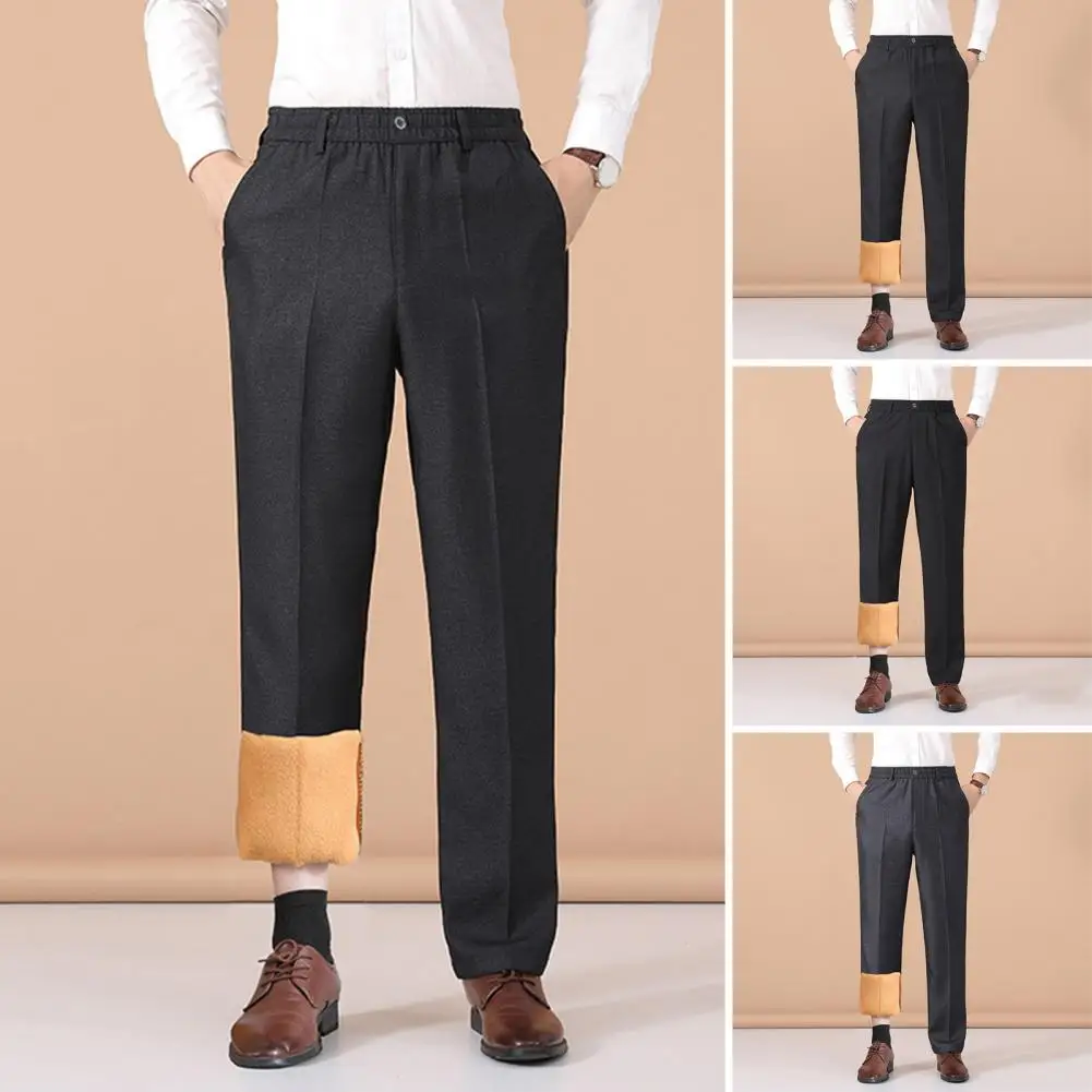 

Men Fleece Lined Pants Winter Suit Pants Men's Thickened Fleece Lined Dress Pants Warm Formal Suit Trousers Straight Leg Work