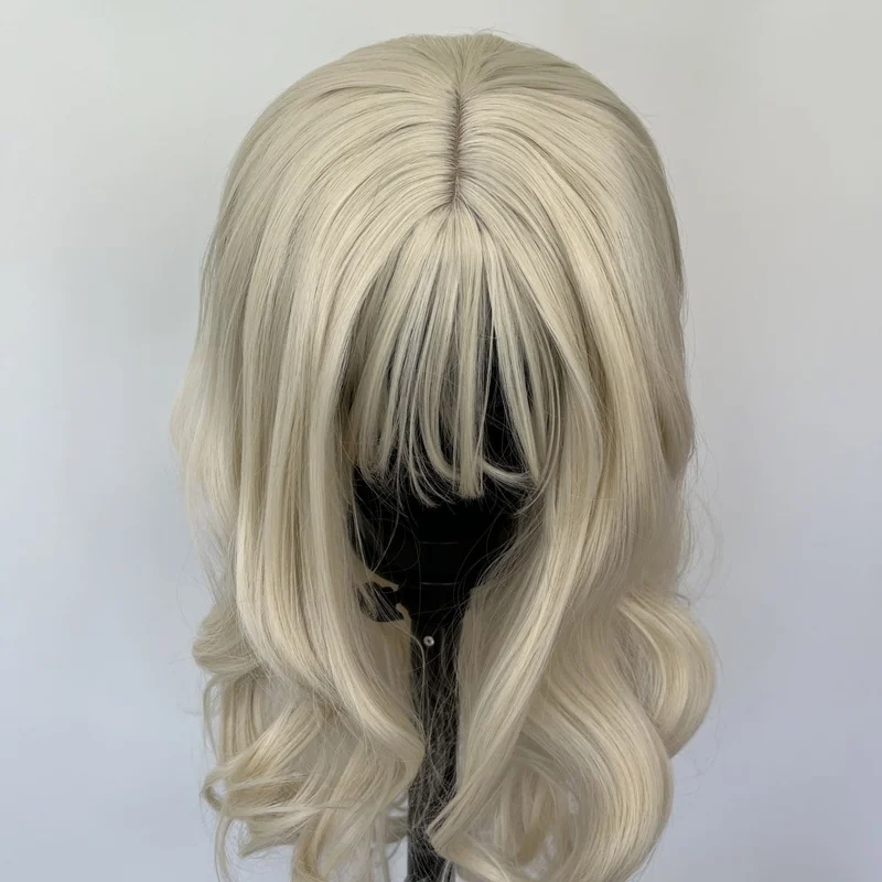 Long Wavy Synthetic Hair Layered Cosplay Wigs With Fringe Platinum blonde
