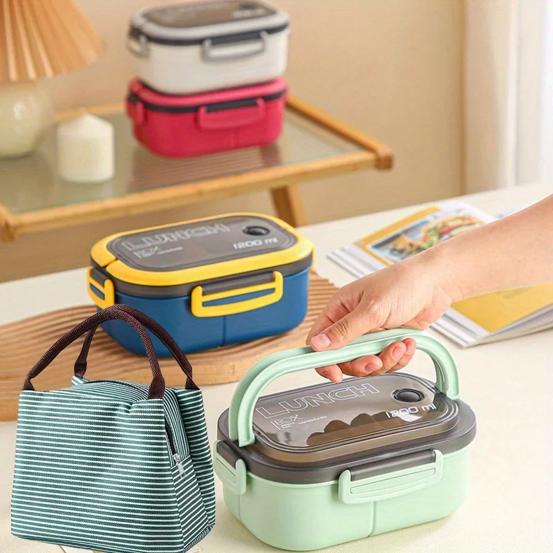 

Двухсекционная коробка для бенто с сумкой для обеда - коробка для бенто в микроволновой печи, модная сумка для обеда, складная коробка для бенто, для работы или путешествий.