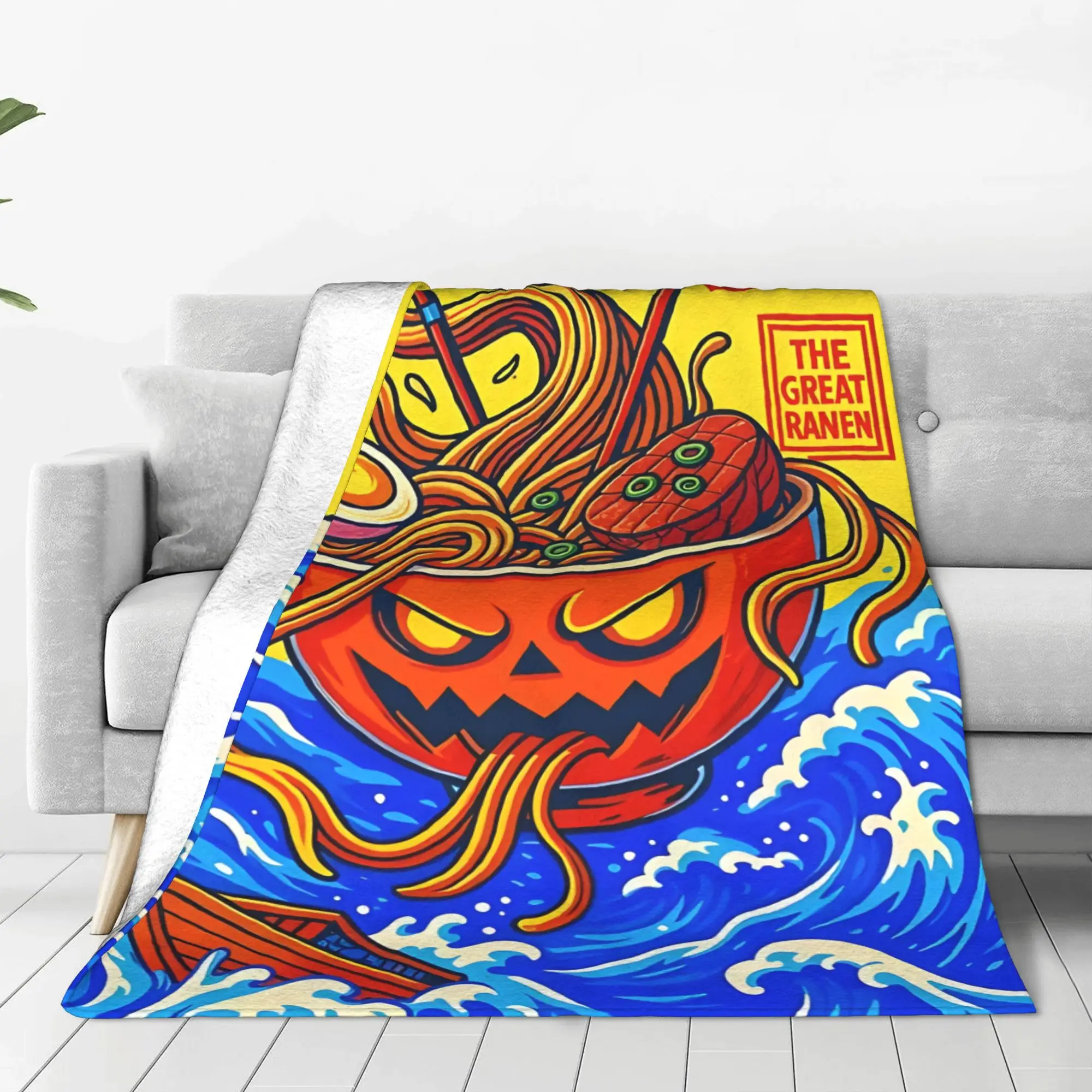 1PC Home Cute Room Decor The Great Ramen Uprising At Sea Blanket Throw Blanket Kaiju Monster Novelty Warm Blanket All Season