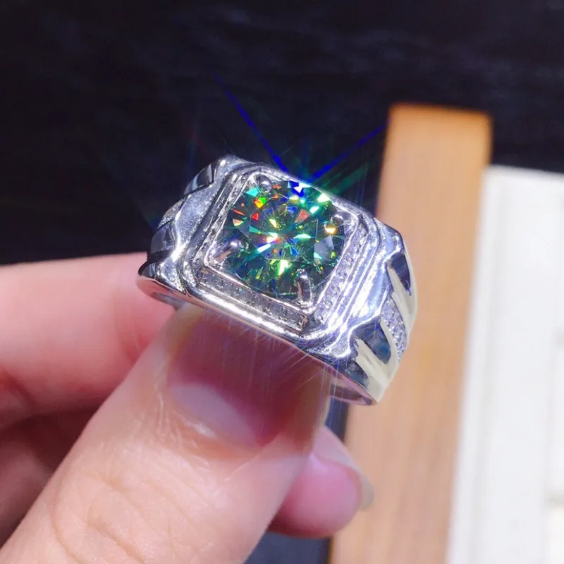Handmade Male 5ct Lab Moissanite Ring 925 sterling silver Promise Engagement Wedding band Rings for Men Party Jewelry