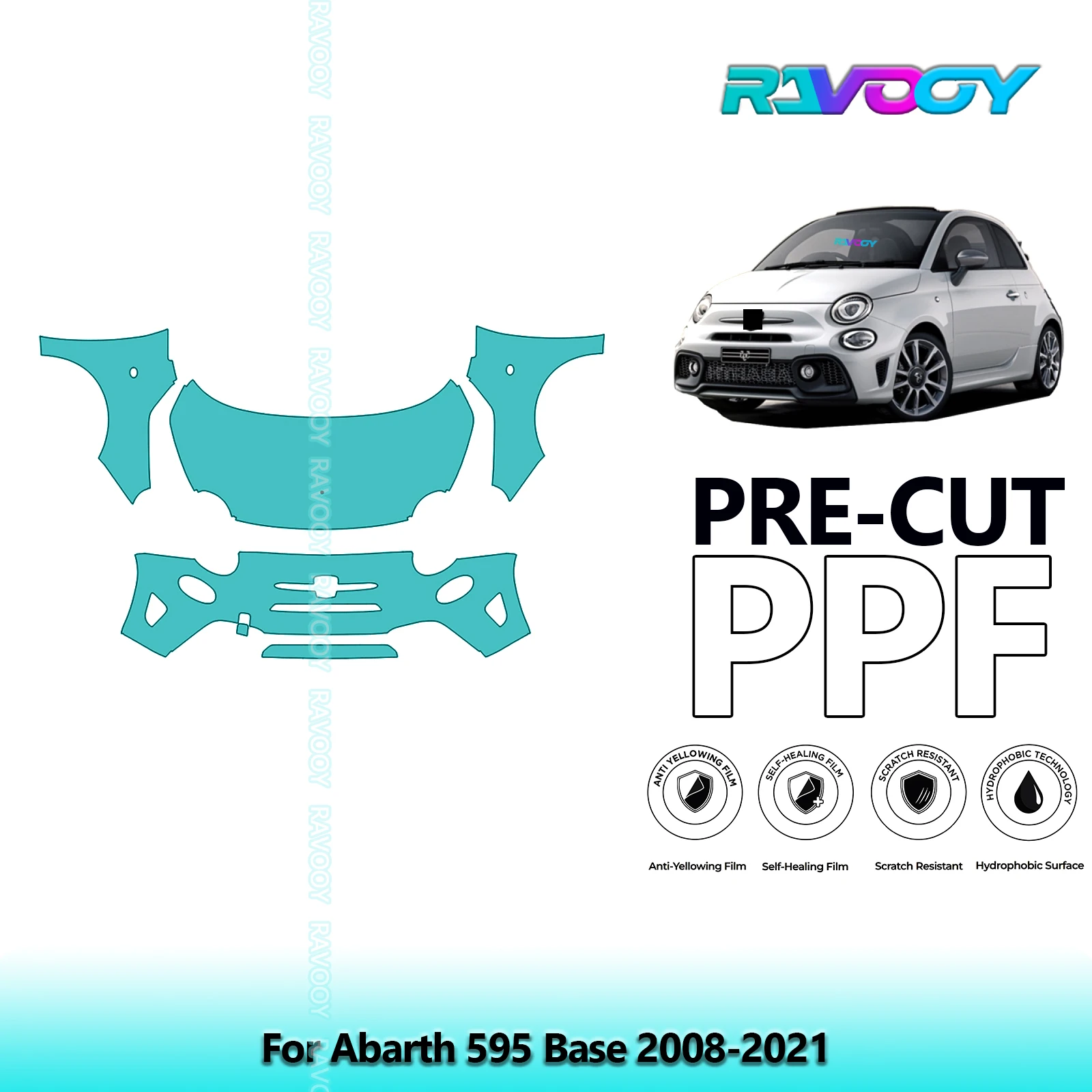 

Передний комплект автомобиля, прозрачный бюстгальтер, предварительно вырезанная защитная пленка для краски PPF для Abarth 595 Base 2008-2021