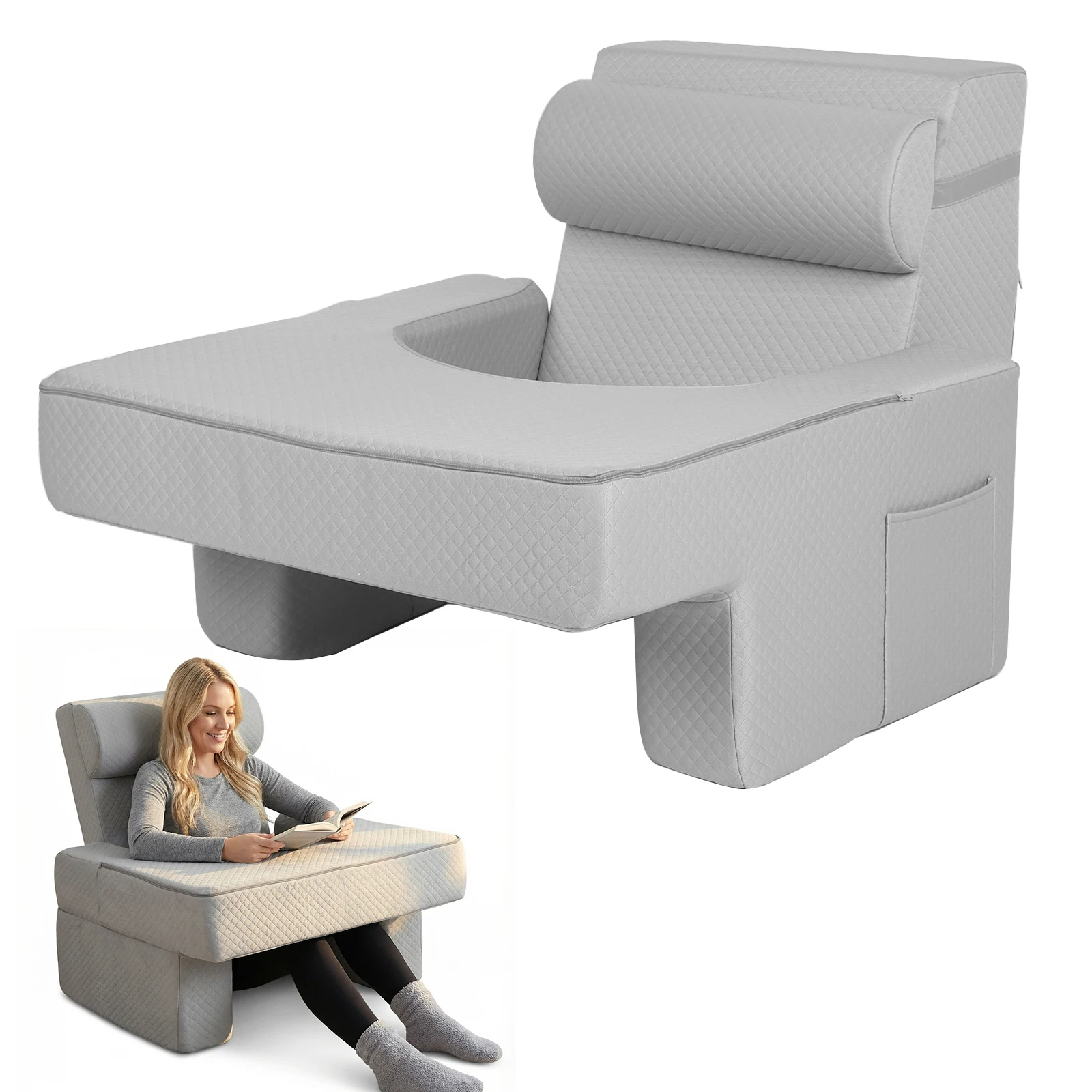 

Reading Pillow Set for Adults with Arms & Pockets Ergonomic Back/Neck Support for Working Playing Game Or Bed Floor Sofa