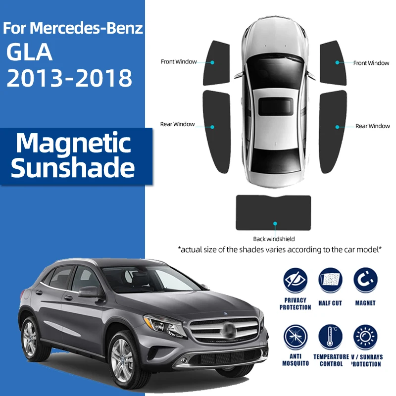 For Mercedes Benz GLA X156 2013-2020 Magnetic Car Sunshade Shield Front Windshield Curtain Rear Side Baby Window Sun Shade Visor