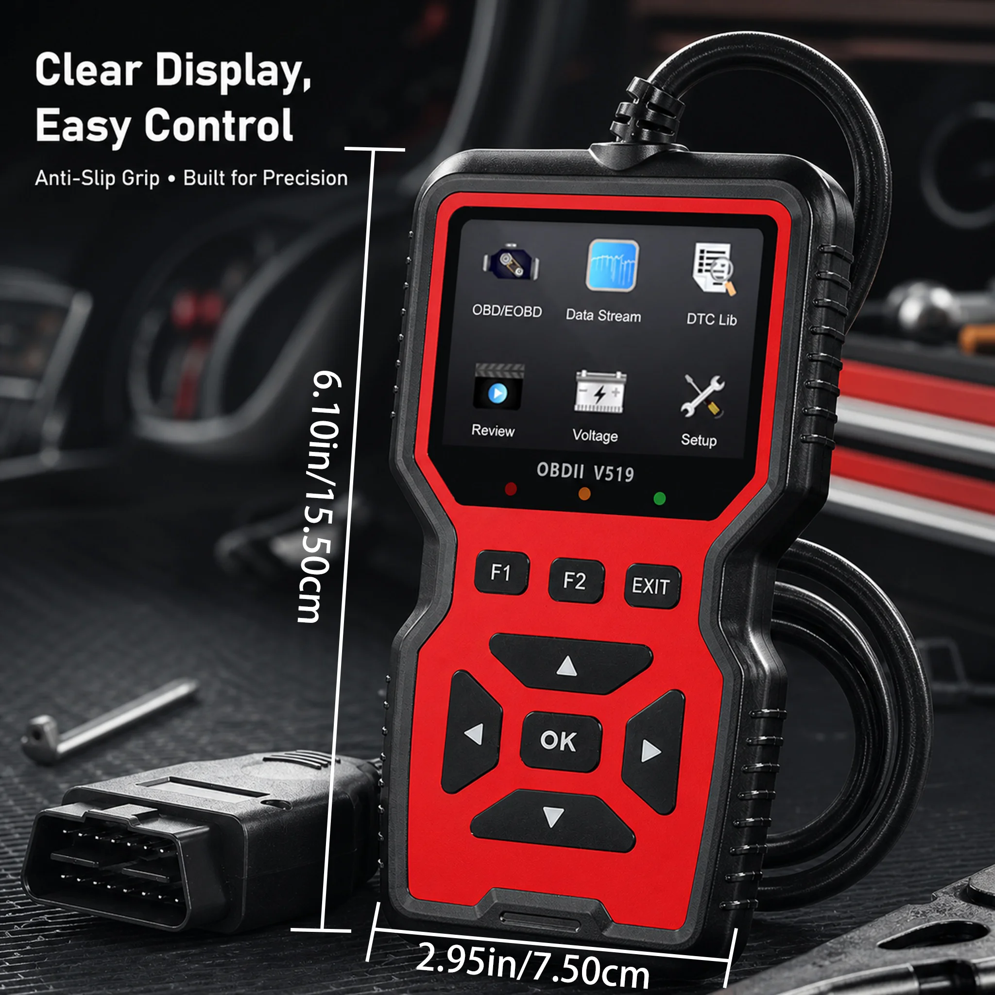 V519 OBDII Scanner - Diagnostic Tool with Full OBD II Functions, Real-Time Data Stream & Curve Display