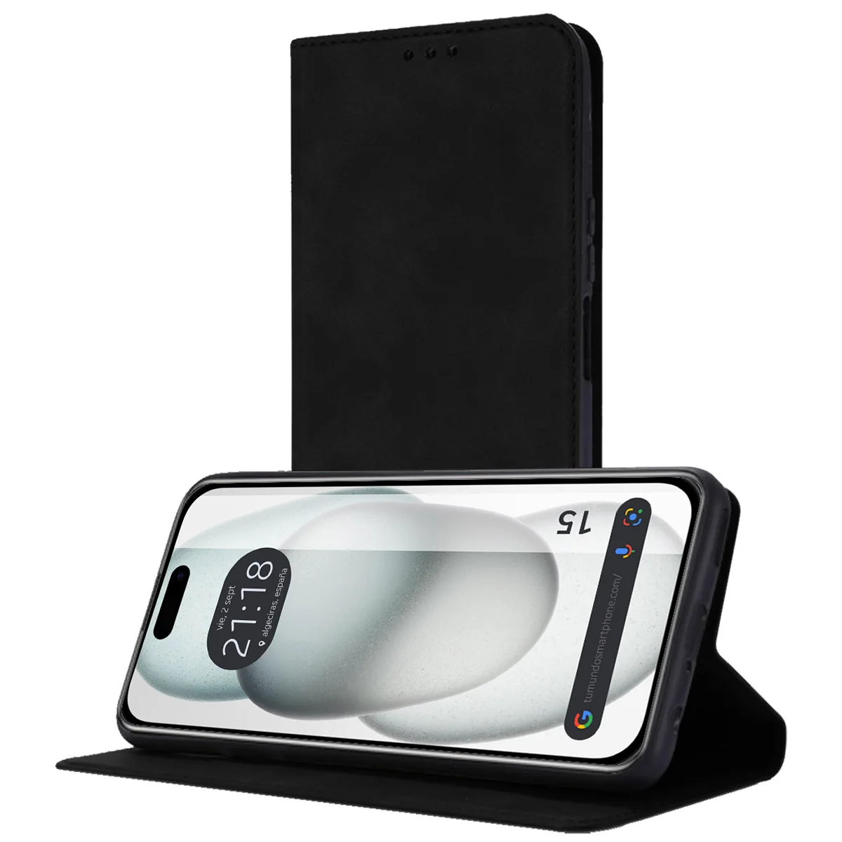 Black Leather Case with Card Holder compatible with Iphone 15 (6.1)