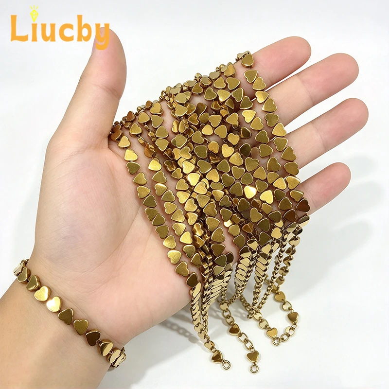 Natürliche magnetische Hämatit-Herzperlen, goldene Edelsteinperlen für die Schmuckherstellung, DIY-Armband, Halskette, Ohrring, Heilstein – Detail 7