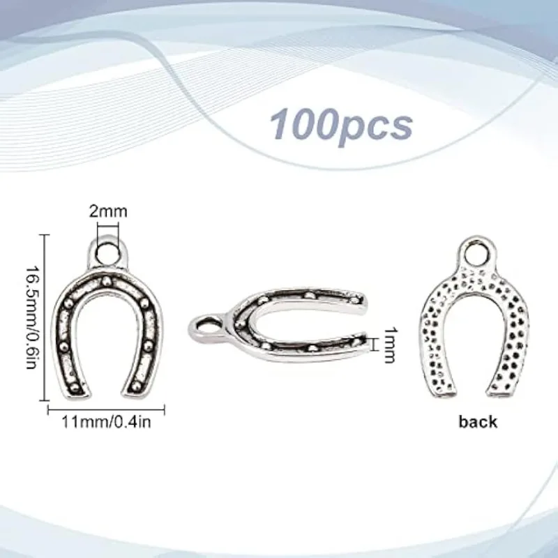 1 Box 100Pcs Horseshoe Charms Horse Shoe Charm Bulk Tibetan Alloy Western Cowboy Love U Wedding Lucky Charm for Jewelry Making