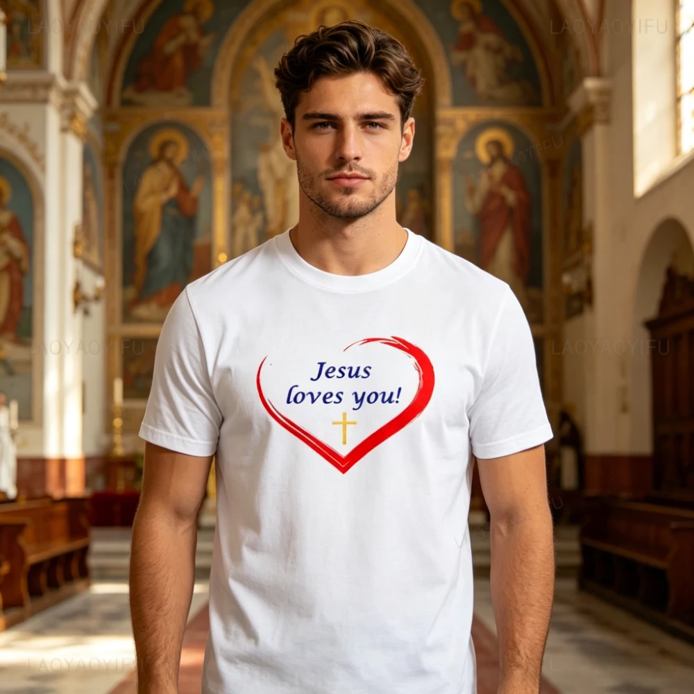 Retro Jesus Loves You in Many Languages Christian Evangelism Printed T-shirt Women Clothes  Cotton T Shirts Man Tops Ropa Hombre