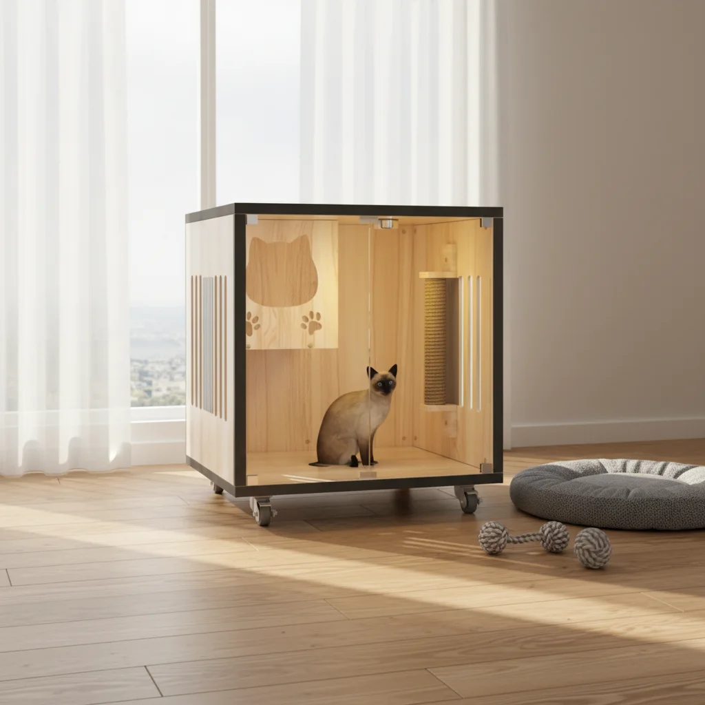 Multi Level Modern Wooden Collapsible Eco Friendly Cat Villa Customizable Materials Large Indoor Living Room Pet House