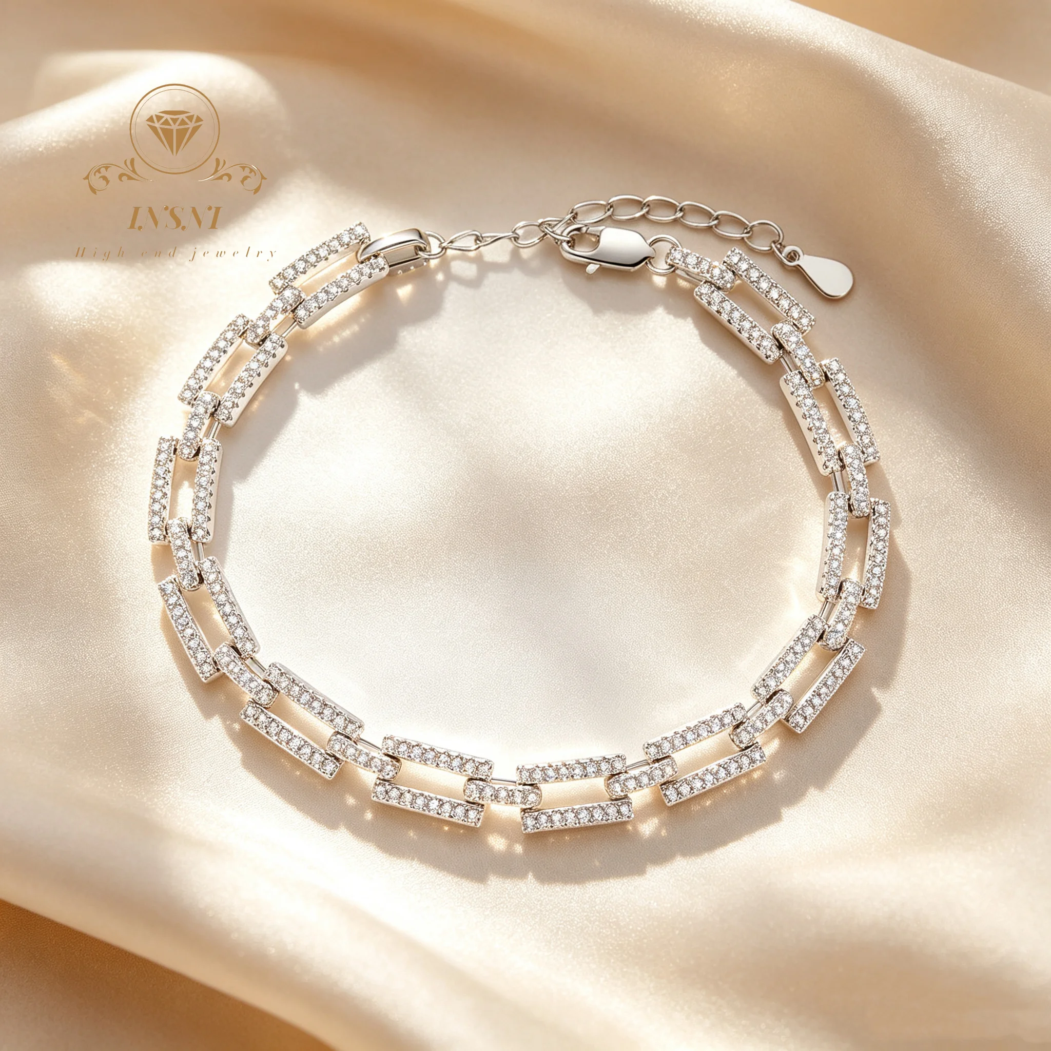 

Affordable Luxury Micro-pave Moissanite Bracelet - Unisex Unique Design Exquisite Chain Bracelet Jewelry Gift Hypoallergenic