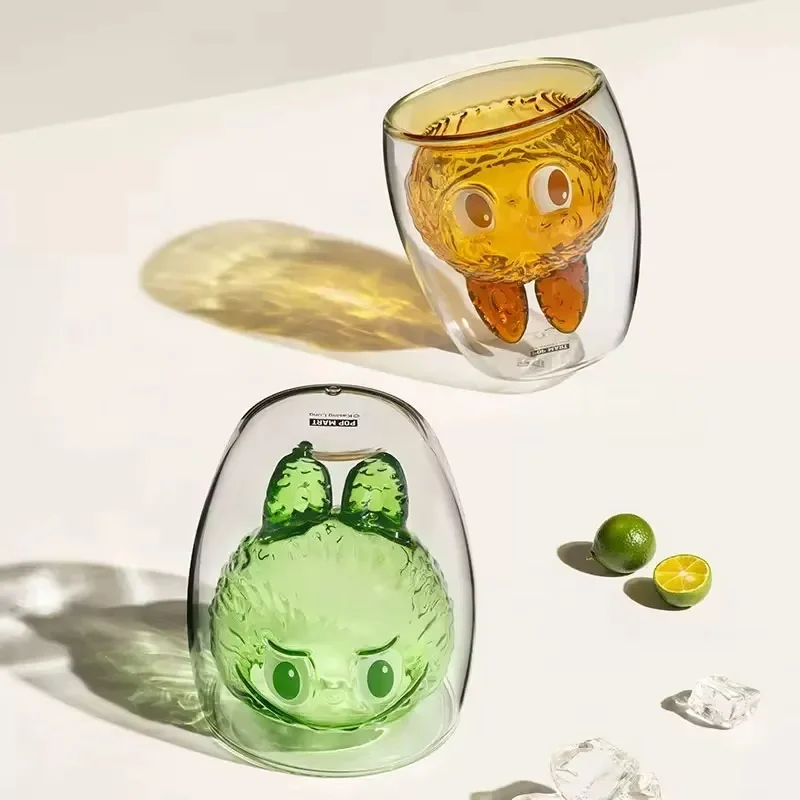 In Stock Blind Box Labubu The Monsters Cheers Double Layered Glass Cup Cute Water Cup Handmade Decoration Model Toys Kids Gift