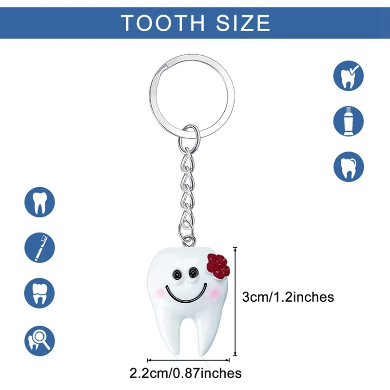 24 Pcs  Teeth Shape Model Simulation Tooth Key Chain Teeth Key Chain Fashion Cartoon Lovely Girls Gift Pendant