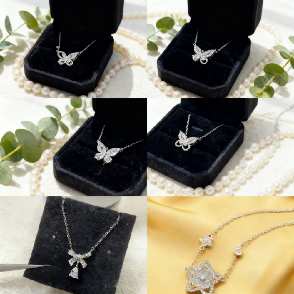 

Trendy 2026 French Style Butterfly Pendant Necklace with Sparkling Moissanite for Women Elegant Enchanting Party Gift