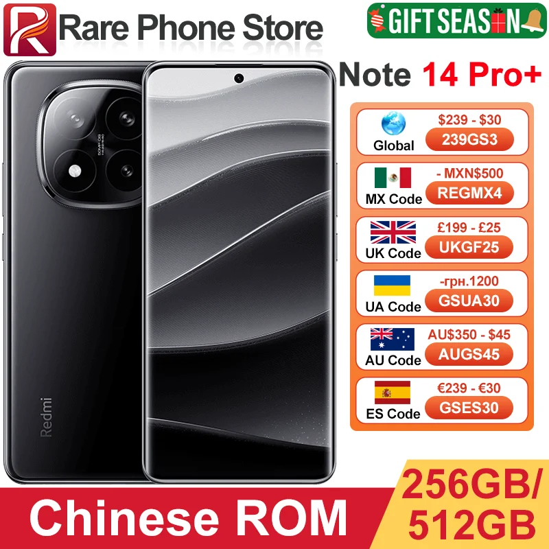 Xiaomi Redmi Note 14 Pro + 5G 256GB/512GB 6.67” 1.5K 2712*1220 Display Snapdragon 7s Gen 3 50MP+20MP Camera 90W 6200mAh Battery