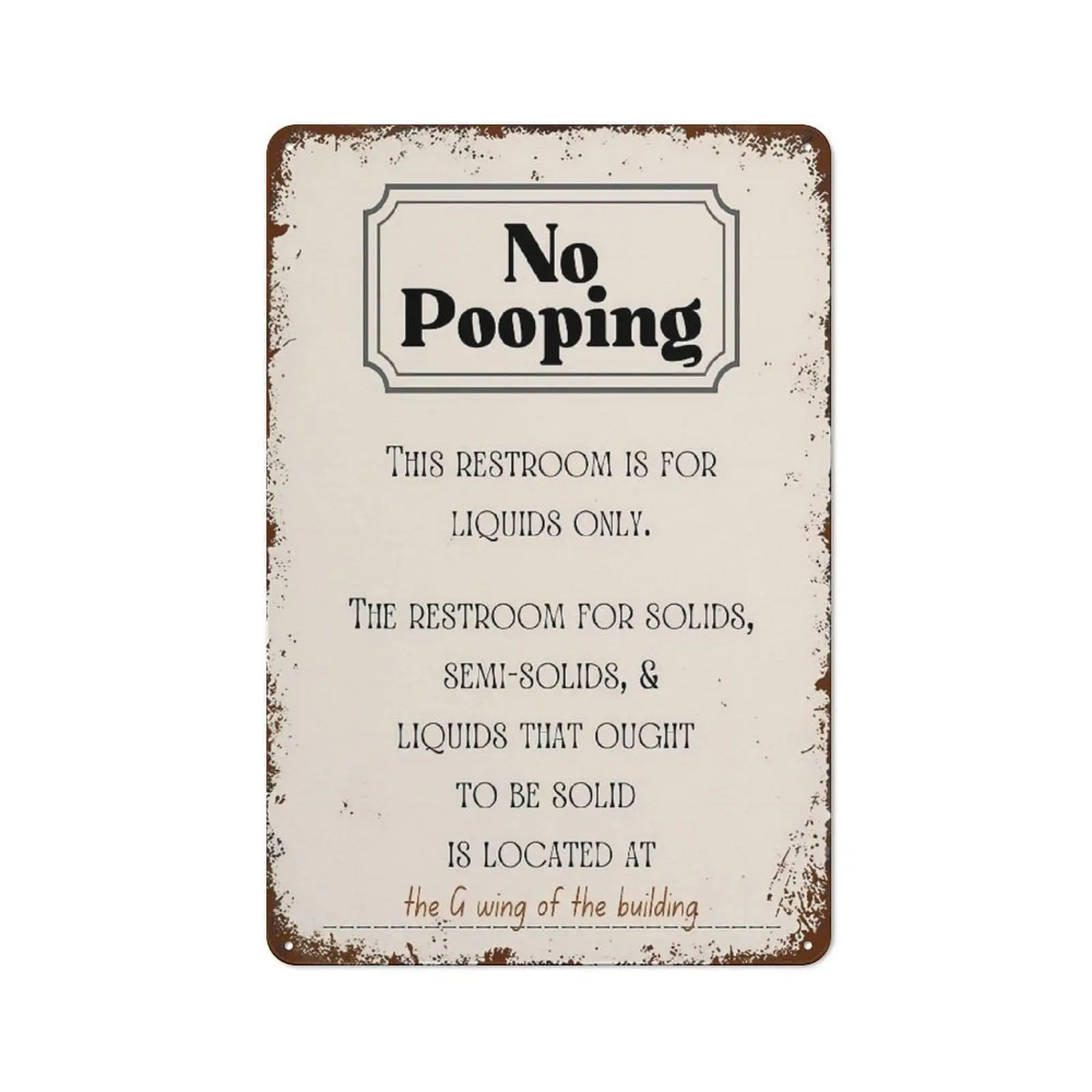 No Pooping Poster Sign Wall Art,Funny Decor Office Work Coworker Bathroom Restroom Toilet Powder Room Potty Humor Retro Metal Ti