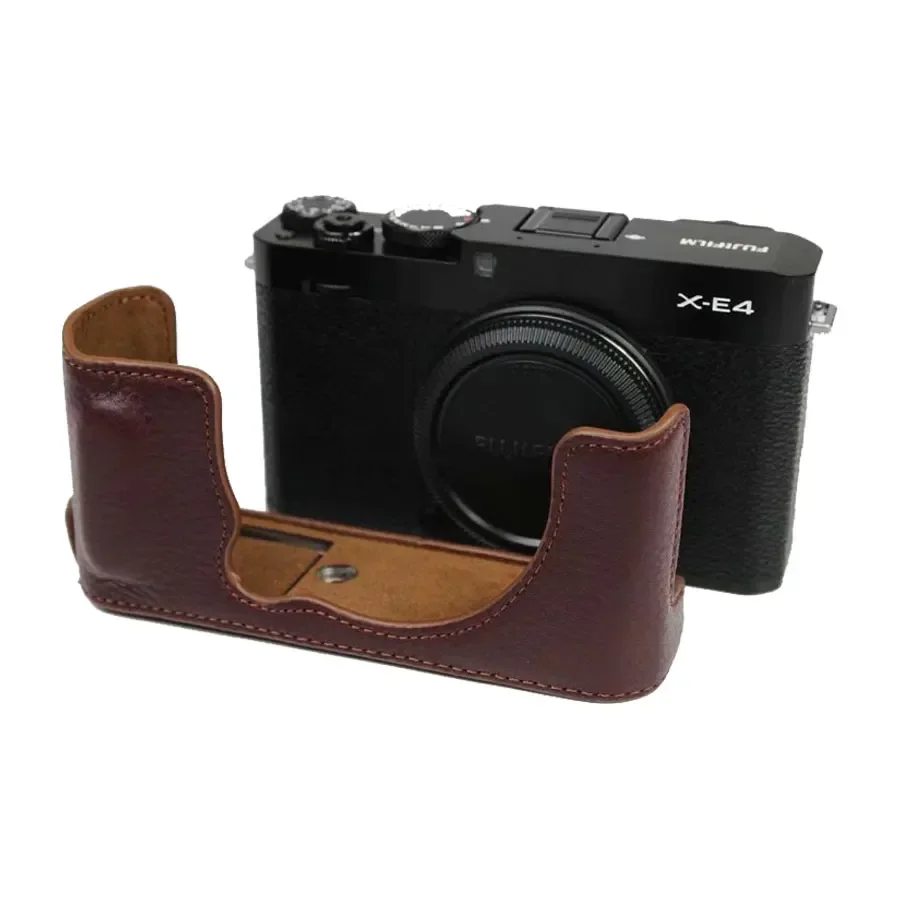 Genuine Leather Half Body Set Cover For Fujifilm FUJI X-E4 XE4 Camera Bag Bottom Case With Battery Opening