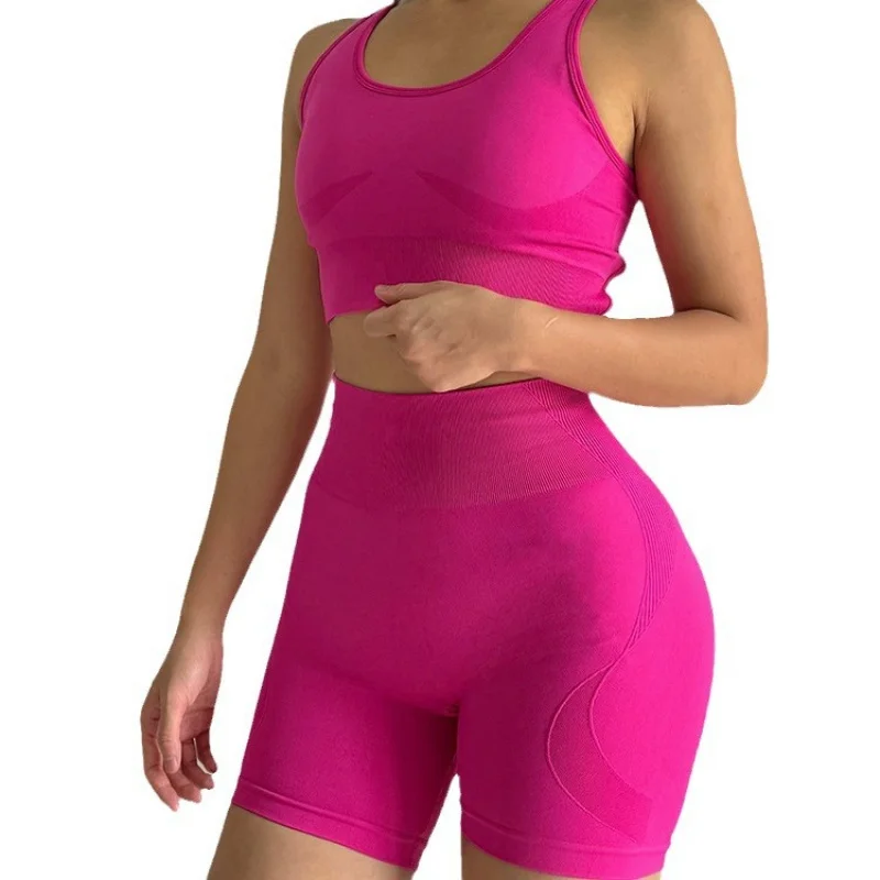 ใหม่ชุดโยคะไร้รอยต่อกางเกงขาสั้นโยคะสองชิ้นฟิตเนสวิ่งชุดกีฬาแห้งเร็วผู้หญิง