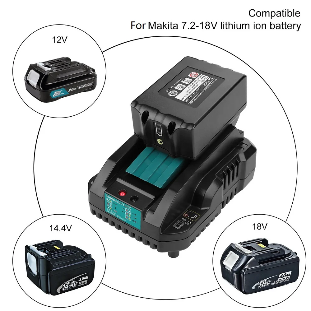 3A/4A Li-ion Battery Charger Replacement For Makita 14.4V 18V BL1860 BL1840 BL1830 BL1820 BL1415 BL1440 DC18RC Lithium Converter