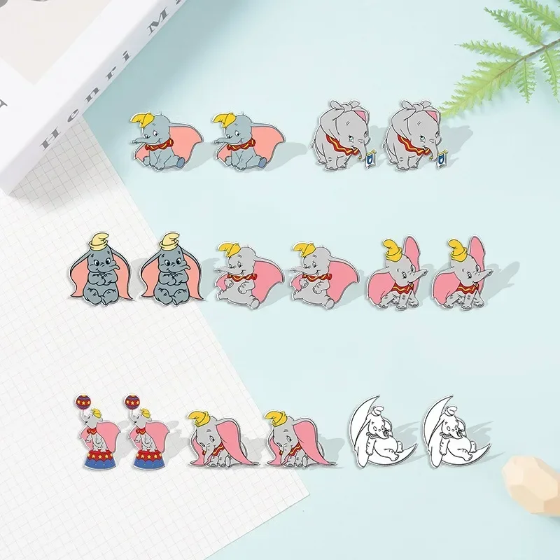 Disney Cartoon Stud Earrings Dumbo Anime Jewelry Accessories Kawaii Elephant Earring for Women Girl Kids Birthday Christmas Gift