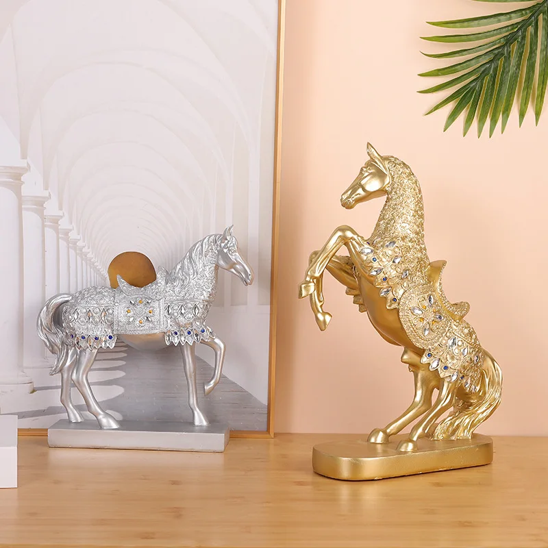

‌Golden Horse Resin Statue - Feng Shui Wealth Symbol, Bookcase Decor, Gift for New Home Office