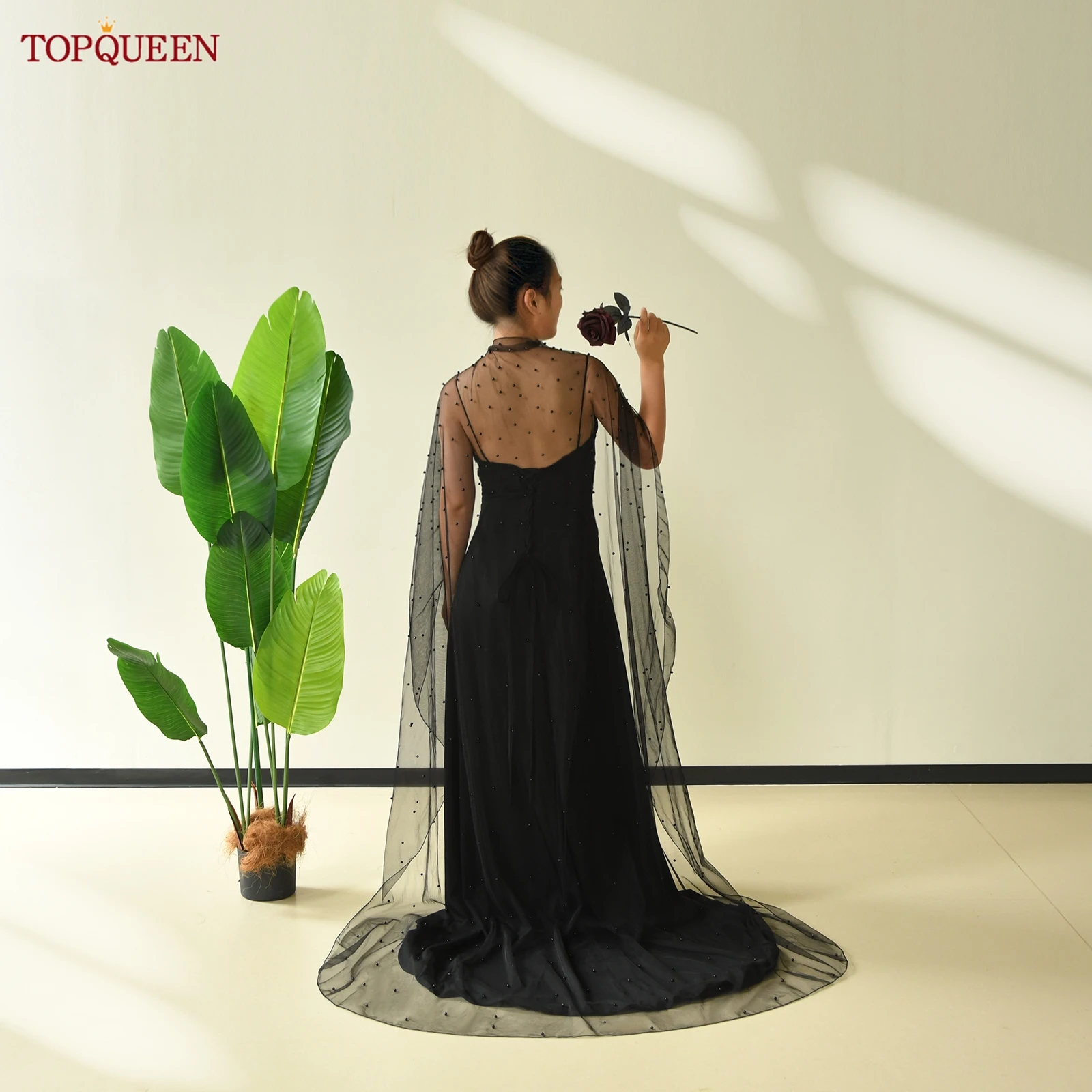TOPQUEEN Bridal Luxury Pearl Cape Party Dress Diy Coat Removable Girlfriend Sleeve Wedding Dress Short Top Customizable Vg17a