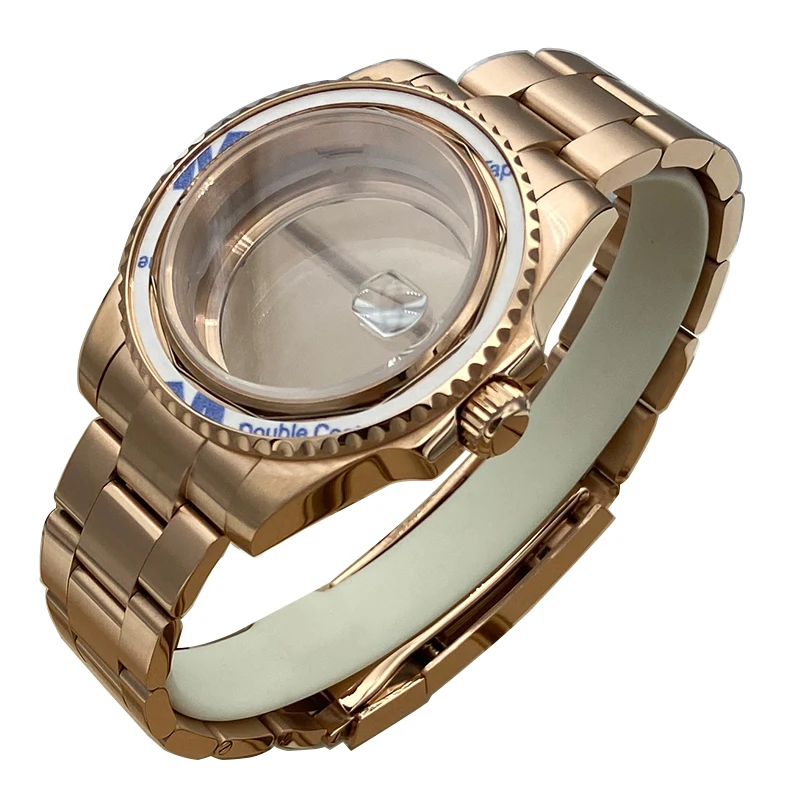 Cassa per orologio in acciaio inossidabile 40mm in oro rosa cinturino da 20mm zaffiro per Seiko Nh35 Nh36 Nh34Nh38 Miyota8215 Eta2824 quadrante 28,5 mm sub gmt