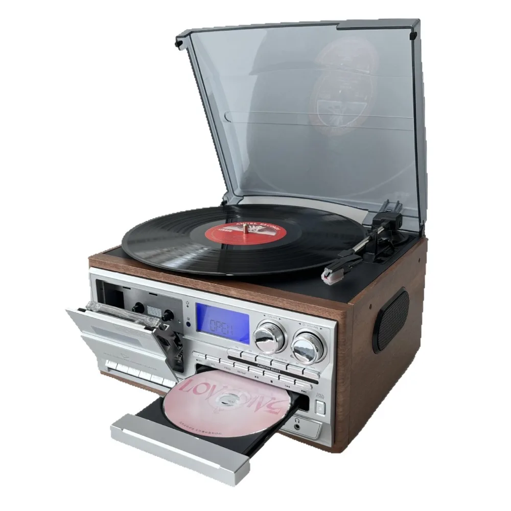 Classic Vintage Multipurpose 10-in-1 Gramophone Vinyl CD Player Tape Radio Speaker Gramophone